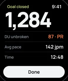 Apple Watch summary: goal closed at 1,284 jumps.